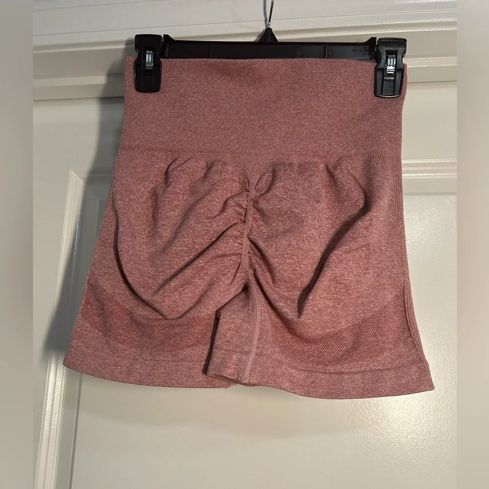 Women's‎ Heathered Pink High-Waisted Shorts-4